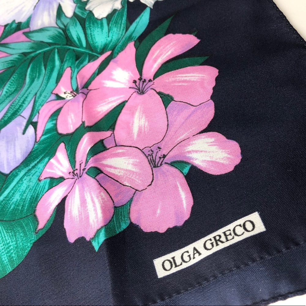 Vintage Olga Greco Floral tropical navy  scarf